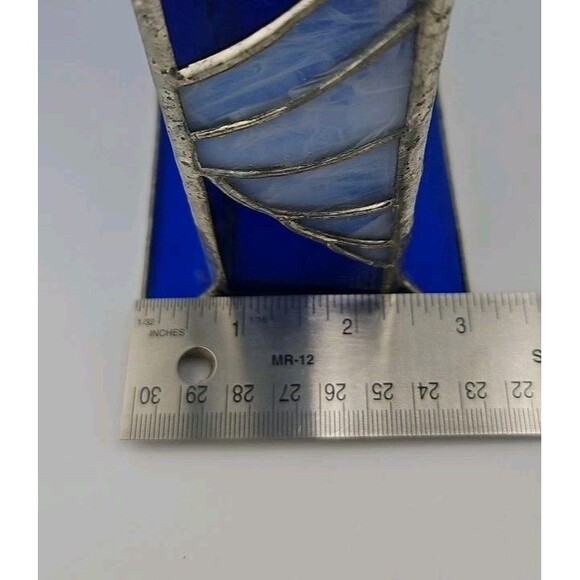Hand Crafted Sturdy Stained Glass Blue and Milky White Translucent Glass, RH 84 - Picture 4 of 11
